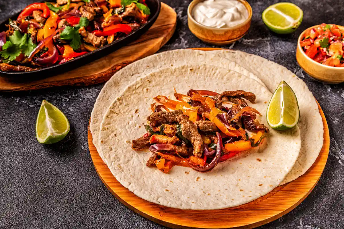 un fajitas avec des ingrédients colorés